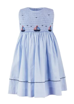 20031T-Smocked Freedom Boats Blue Toddler & Youth Girl Dress