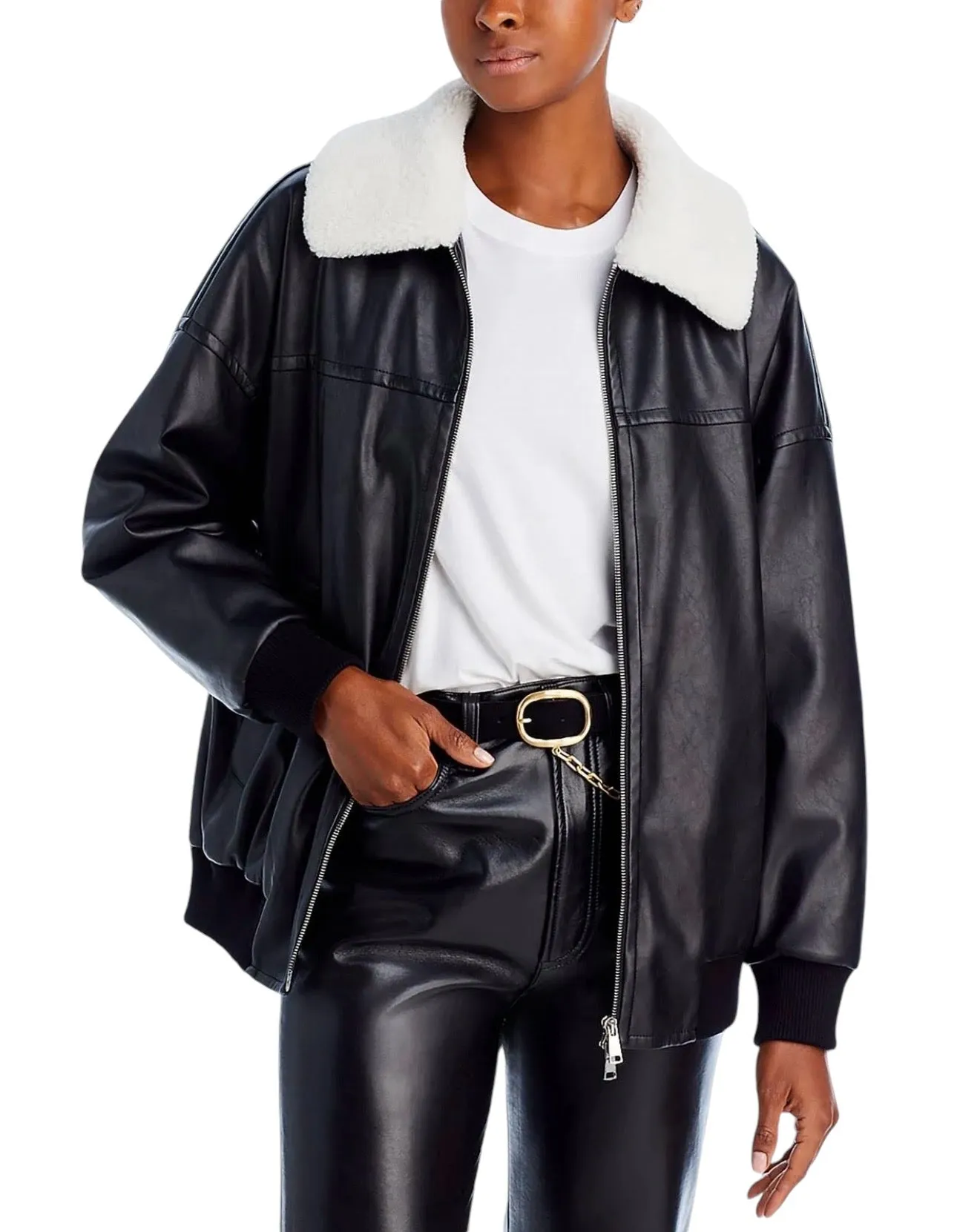 4TH & RECKLESS sold by BHFO O Benson Womens Faux Fur Trim Heavy Bomber BK S