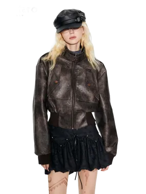 'Ace' Cropped Leather Jacket