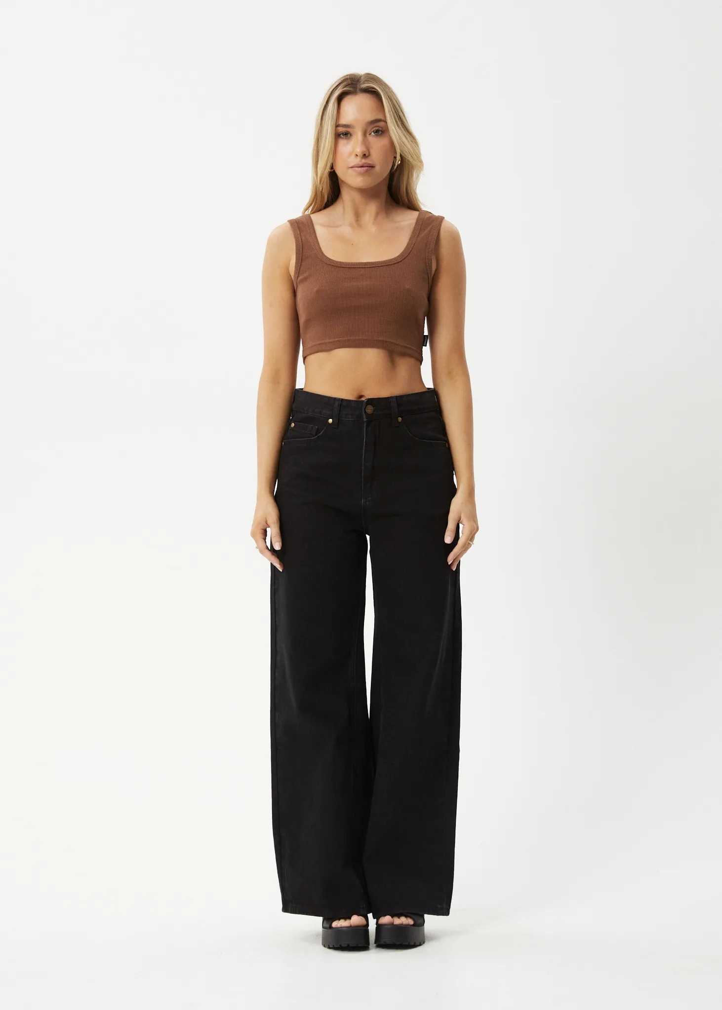 AFENDS Womens Chia - Ribbed Cropped Singlet - Toffee