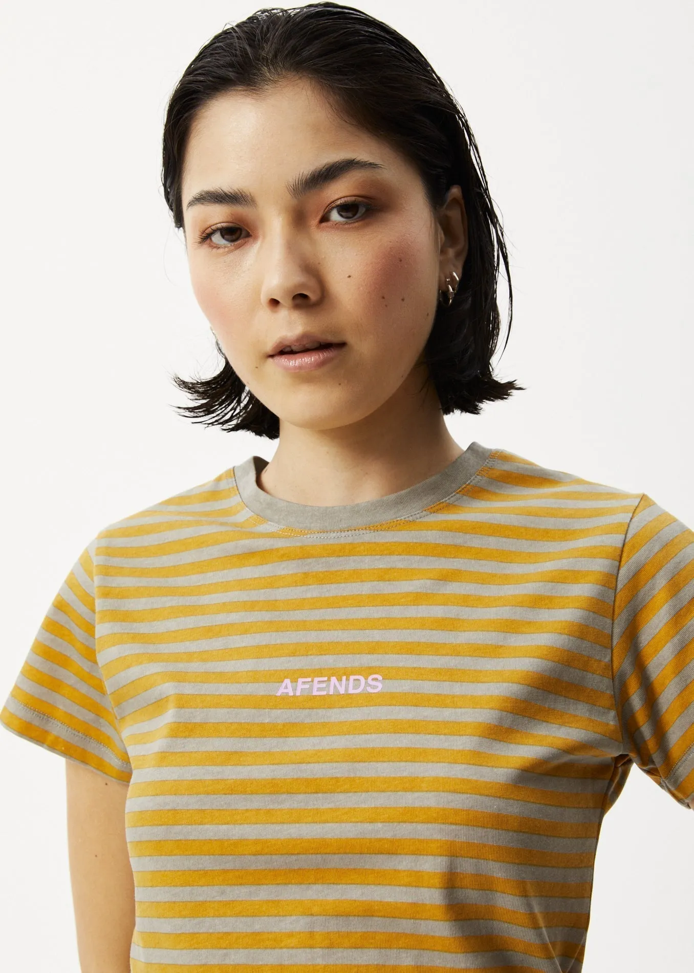 AFENDS Womens Jain - Baby T-Shirt - Olive Stripe