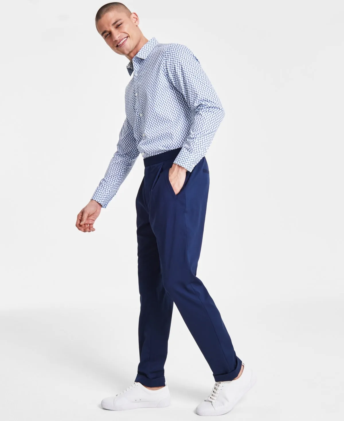 Alfani Mens Modern fit Dress Pants 36 / 32 Blue Solid Stretch