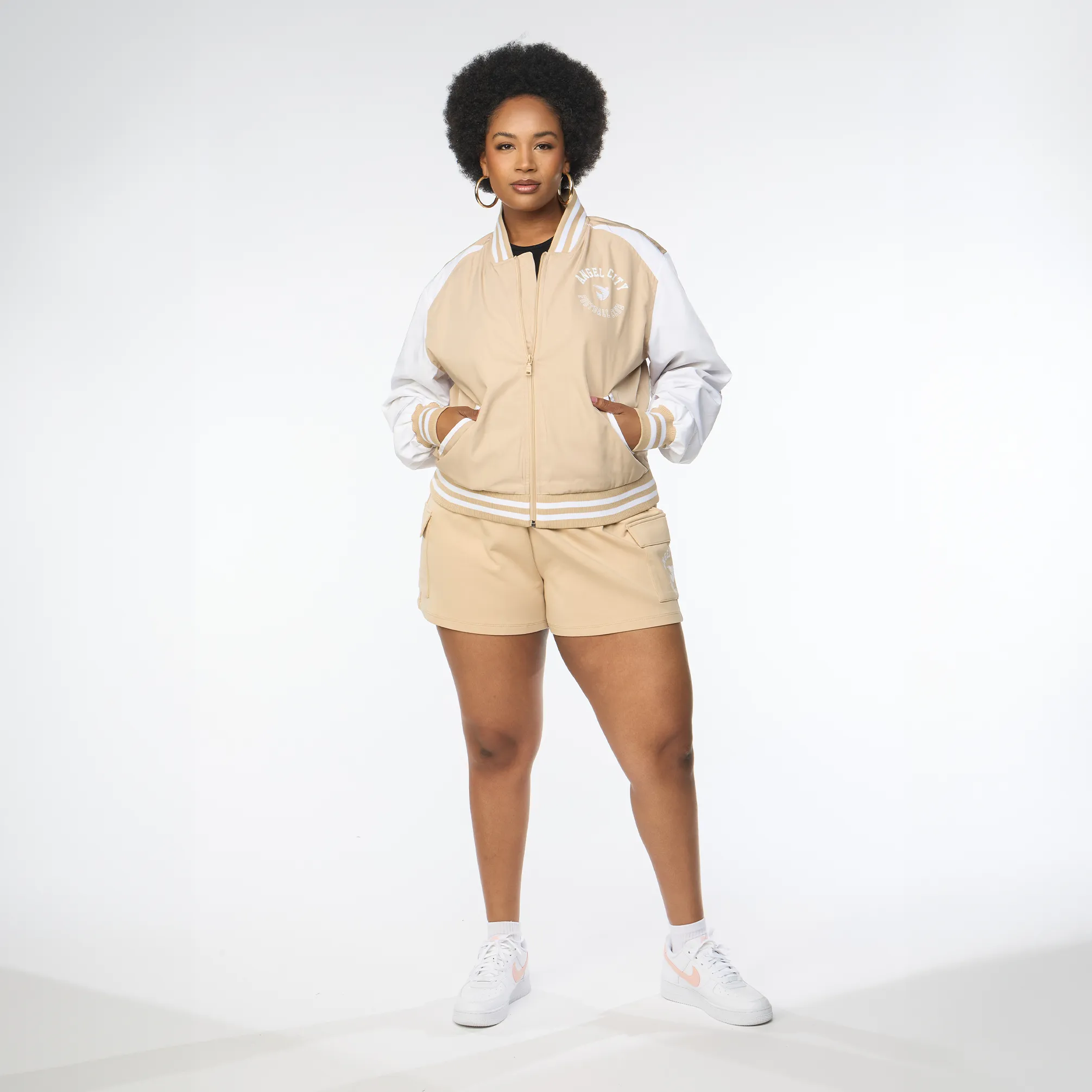 Angel City FC x Wear by Erin Andrews Women's Beige Tonal Bomber Jacket