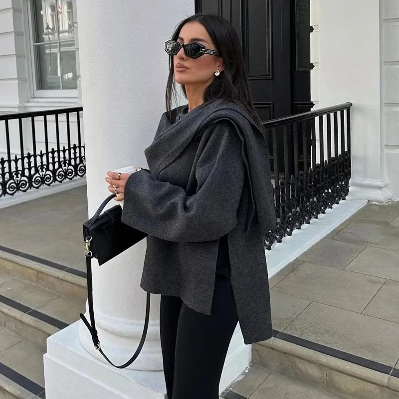 Asymmetric Scarf Padded Jacket