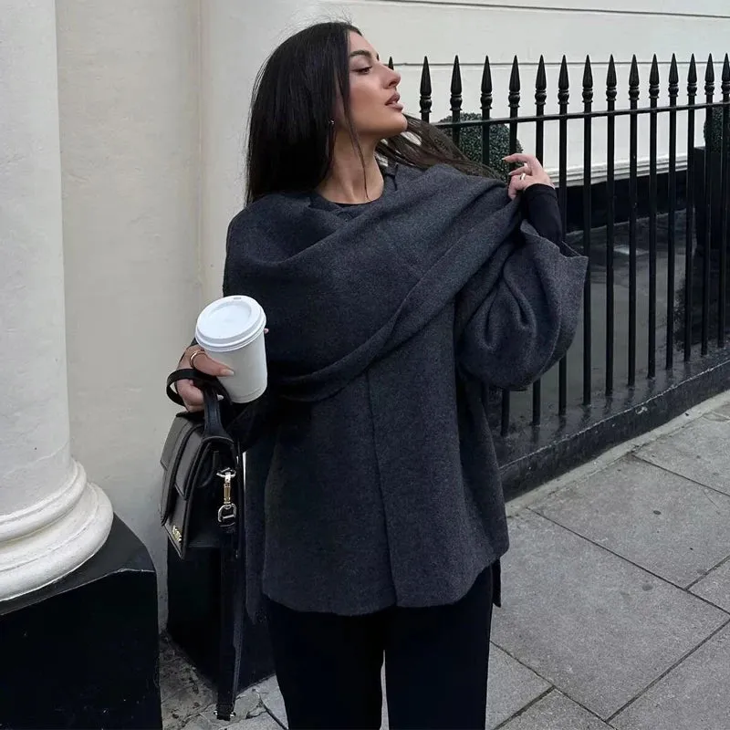 Asymmetric Scarf Padded Jacket