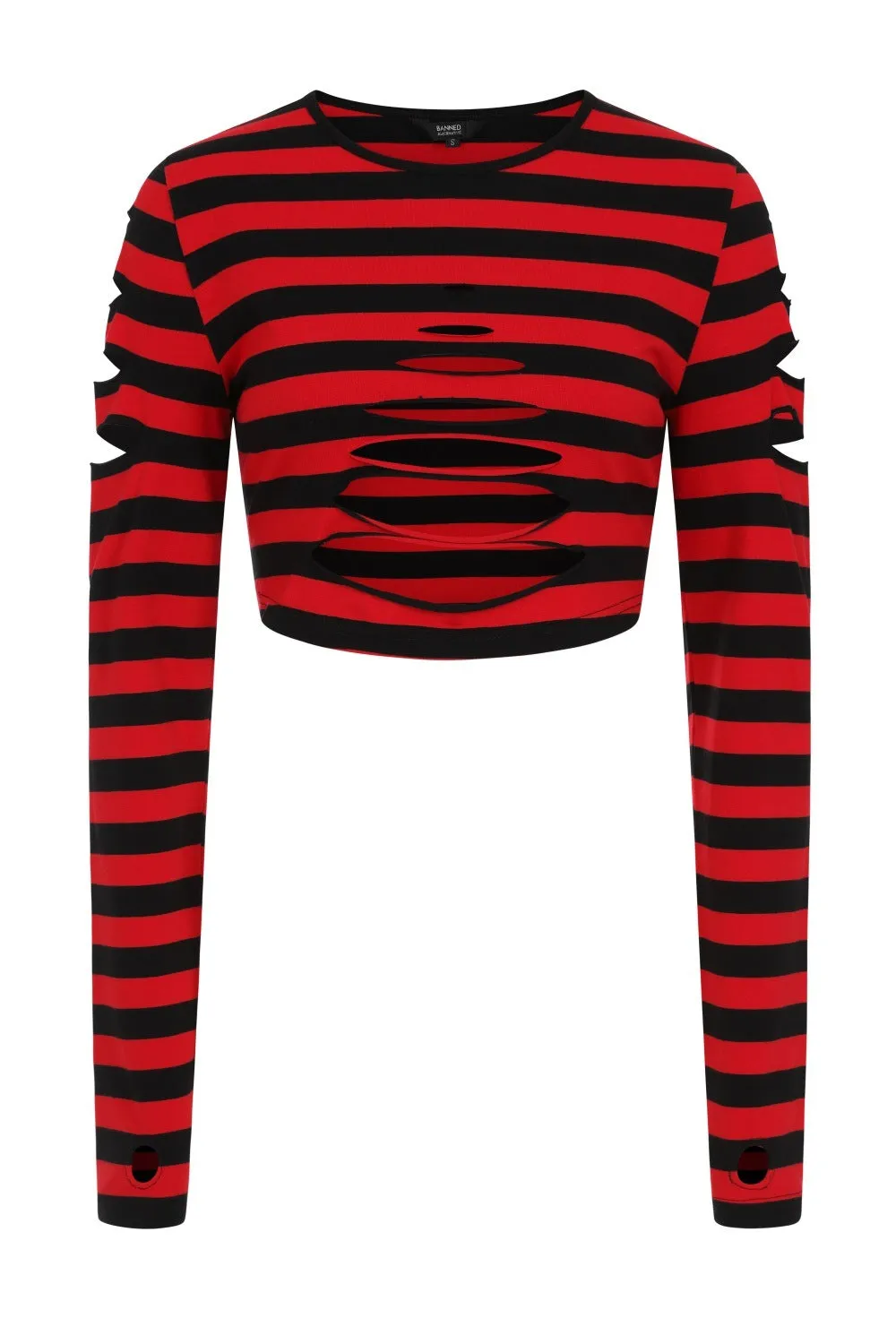 Banned Alternative Chantrea Stripe Rip Long Sleeve Crop Top