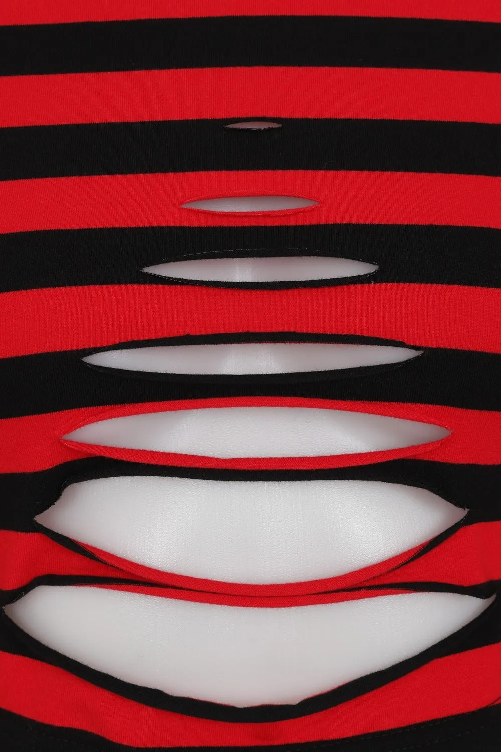 Banned Alternative Chantrea Stripe Rip Long Sleeve Crop Top