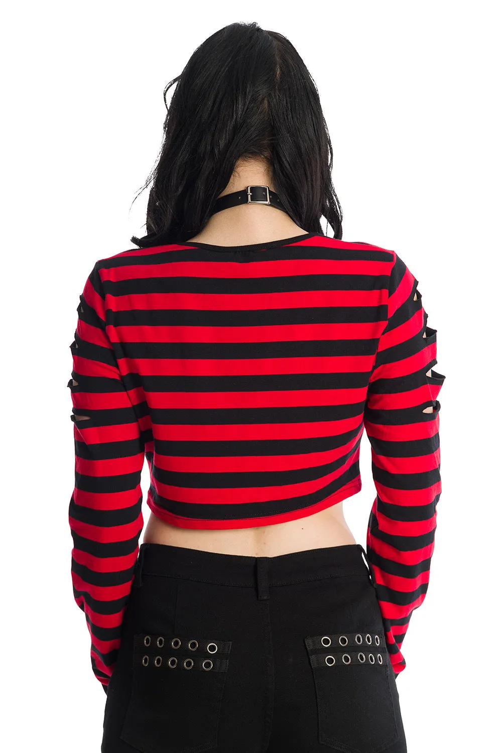 Banned Alternative Chantrea Stripe Rip Long Sleeve Crop Top