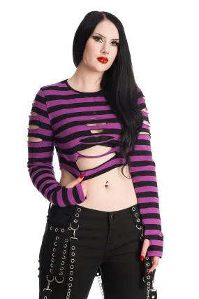 Banned Alternative Chantrea Stripe Rip Long Sleeve Crop Top