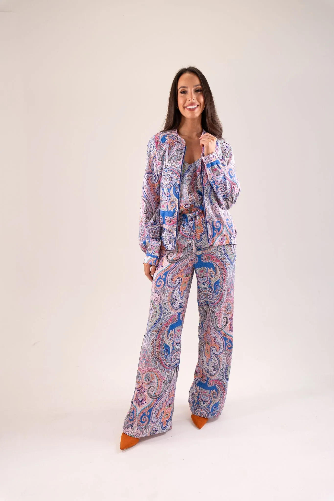 Becca Printed Bomber Jacket In Blue Mix