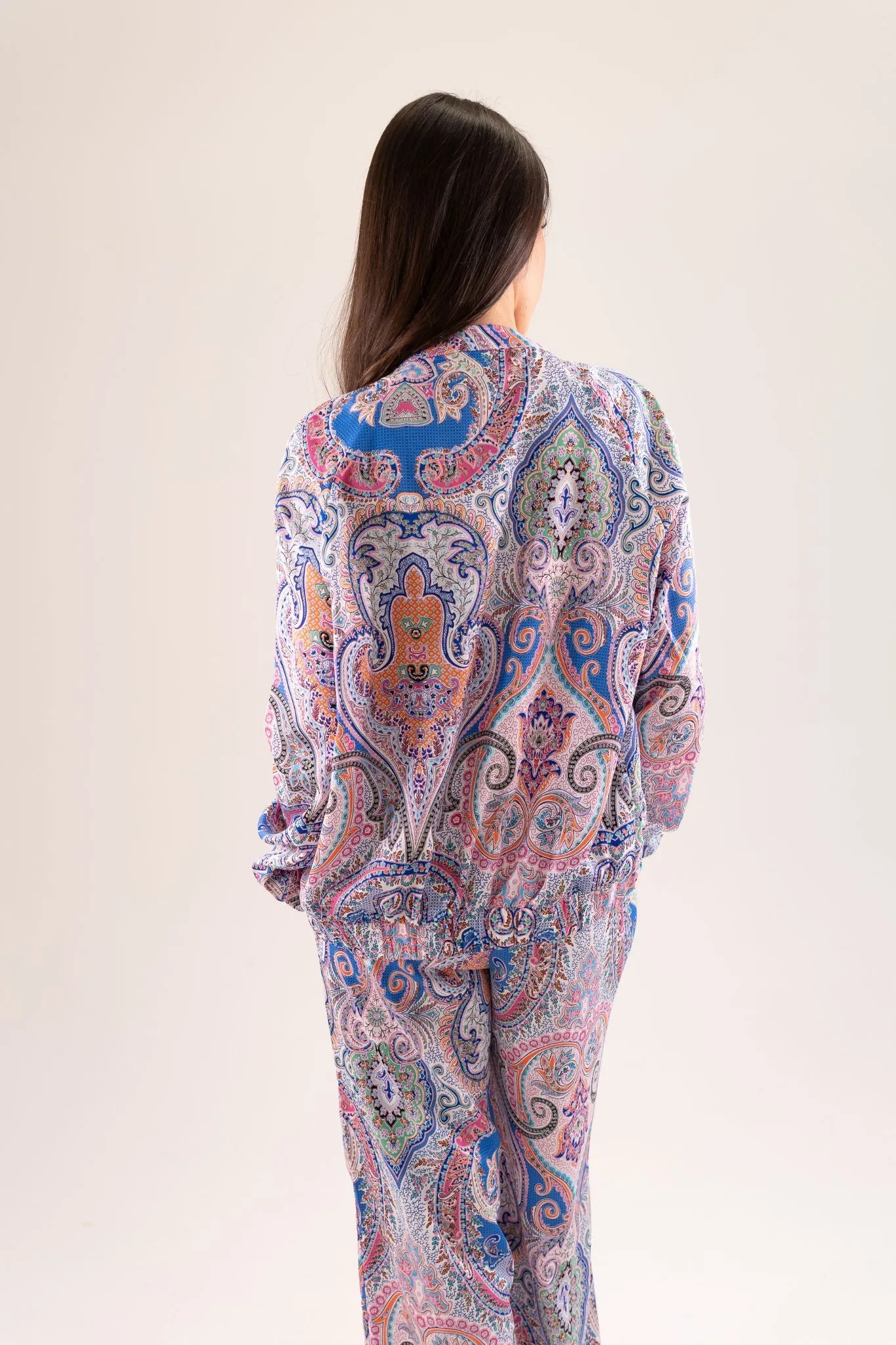 Becca Printed Bomber Jacket In Blue Mix