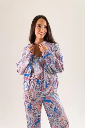 Becca Printed Bomber Jacket In Blue Mix