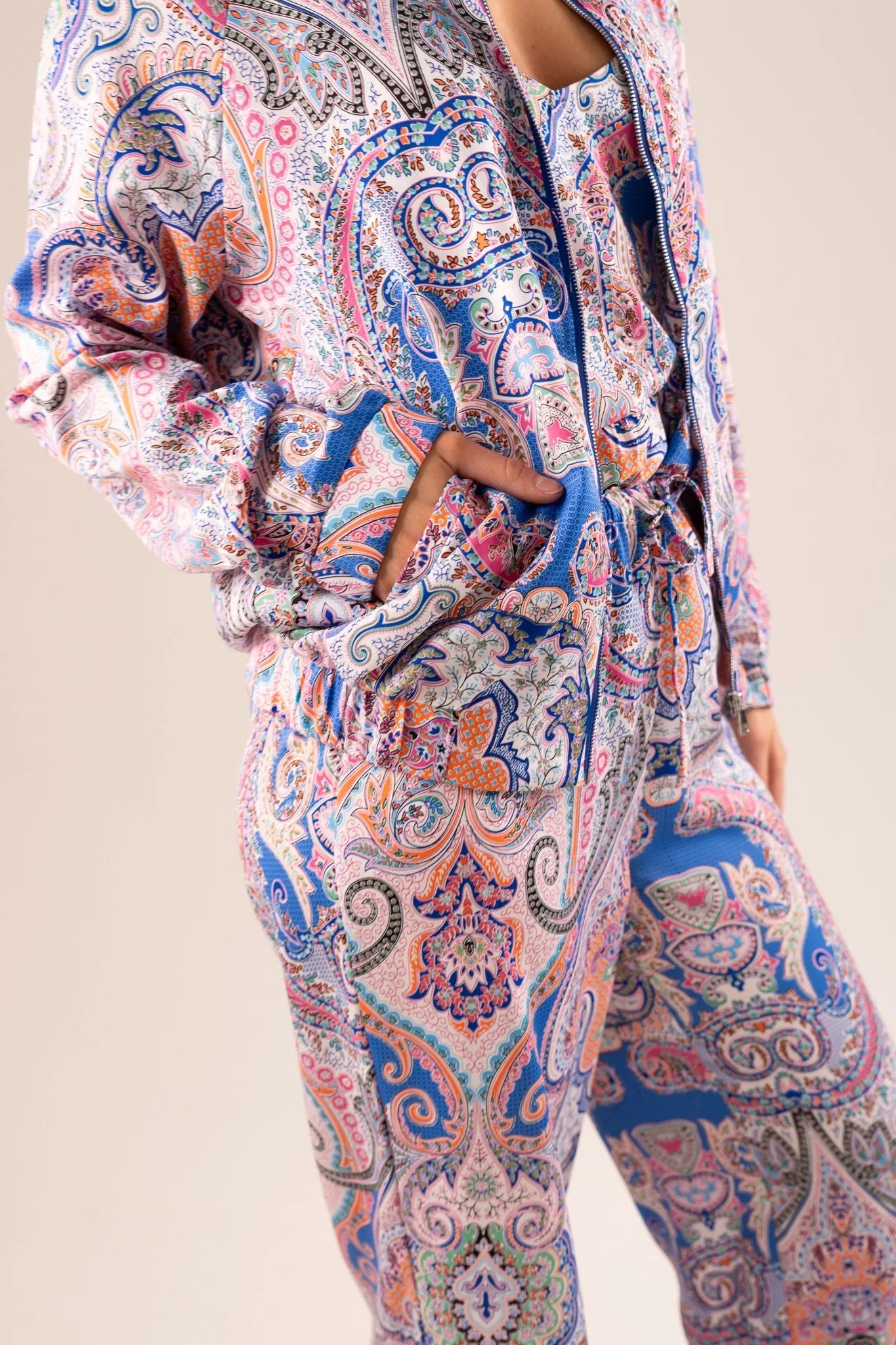 Becca Printed Bomber Jacket In Blue Mix