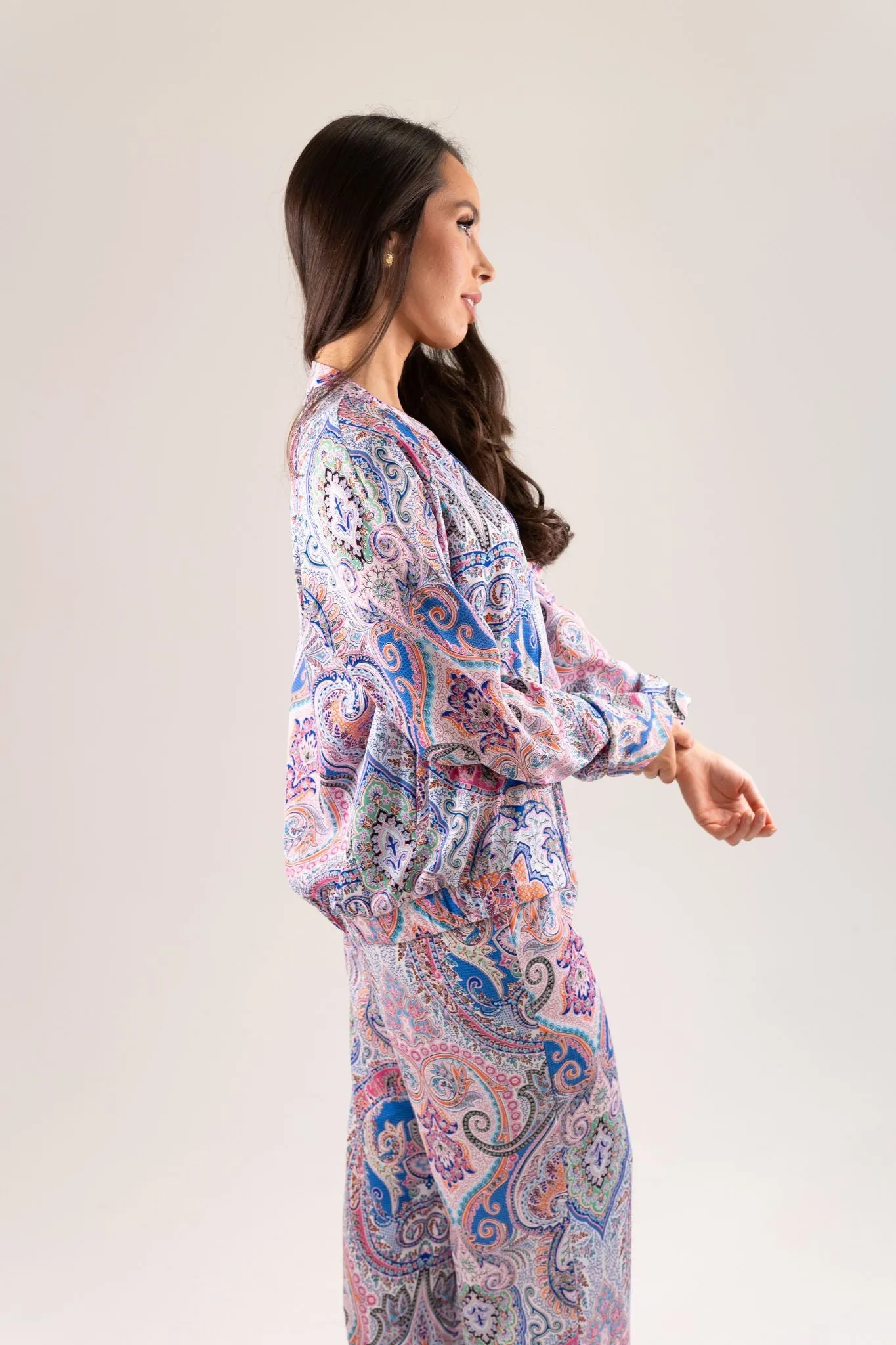 Becca Printed Bomber Jacket In Blue Mix