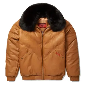 Brown V-Bomber Leather Jacket for Men