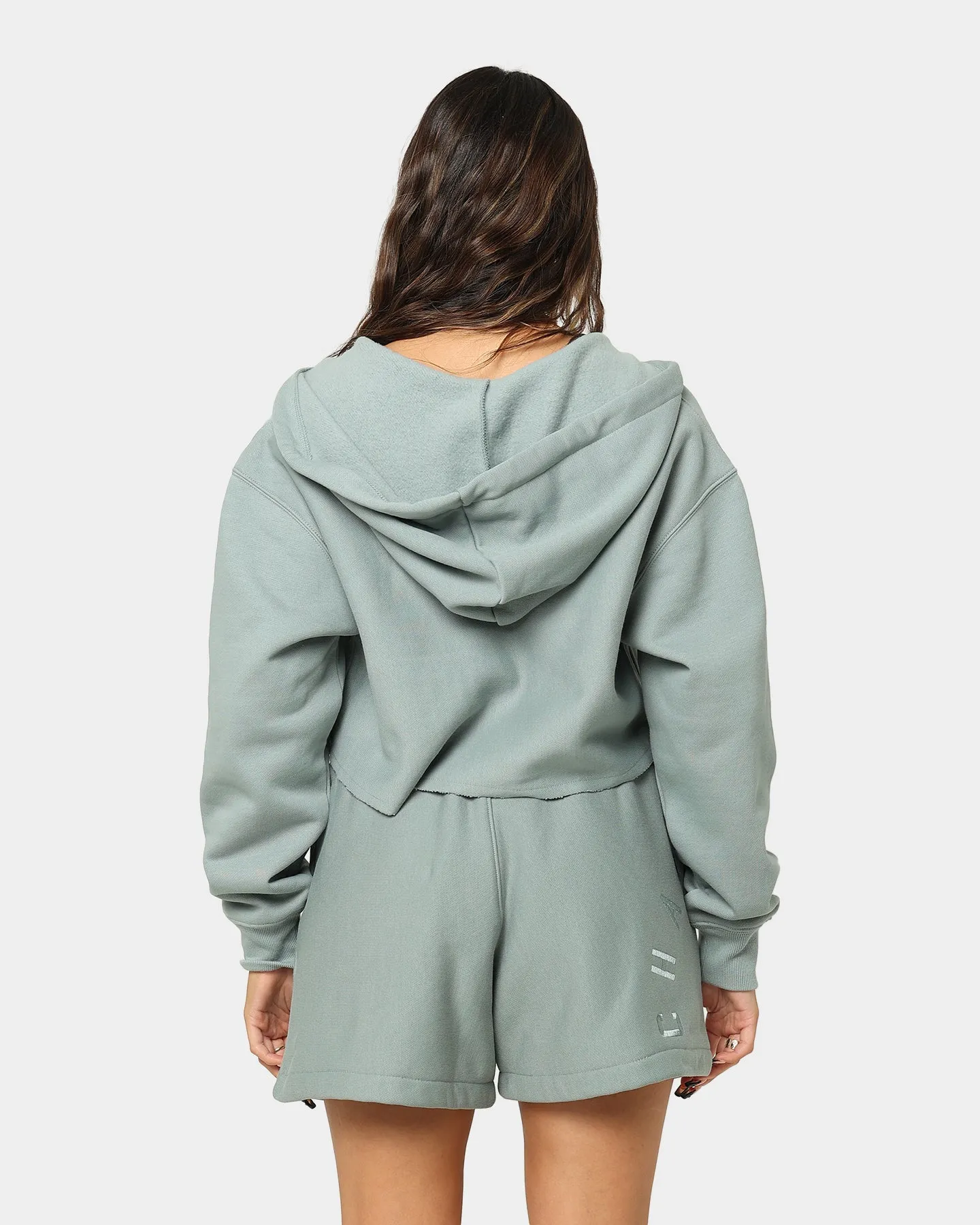Champion Women's Reverse Weave Split Crop Hoodie Sage Shimmer Green