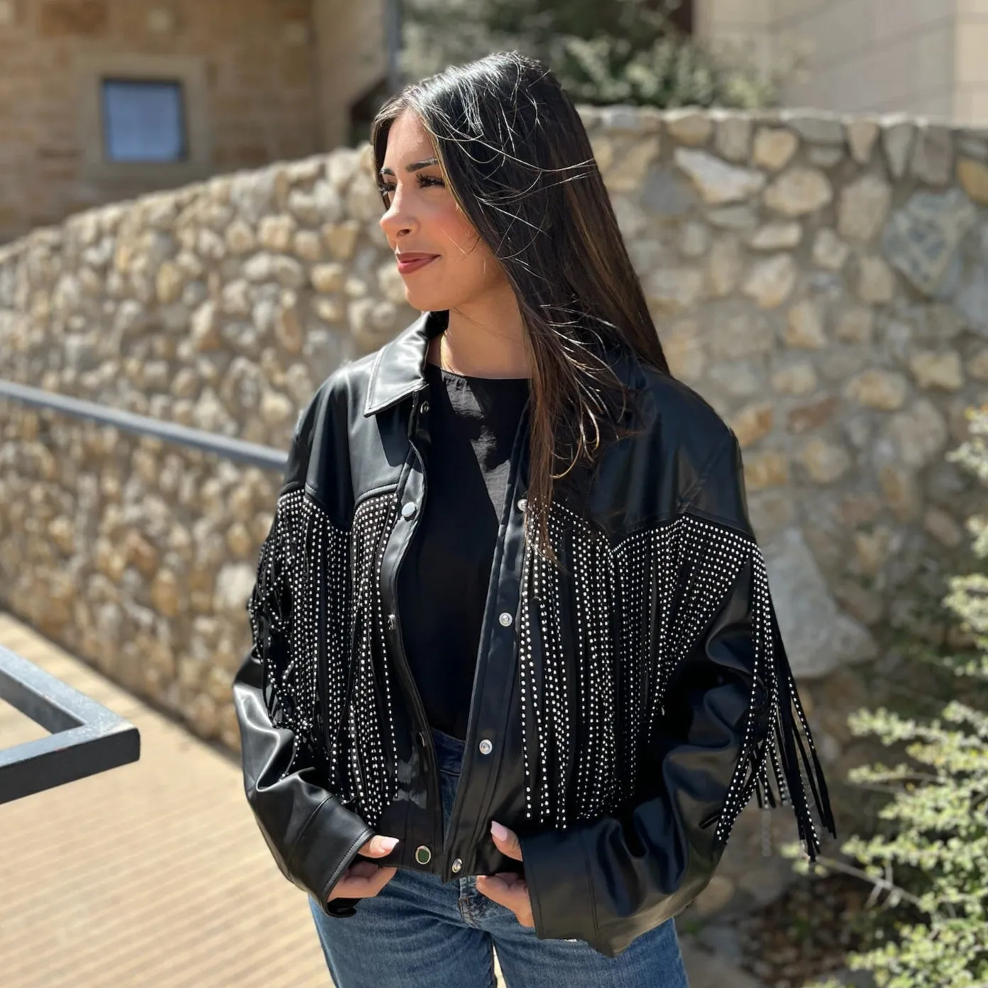 Country Sweetheart Studded Fringe Leather Jacket