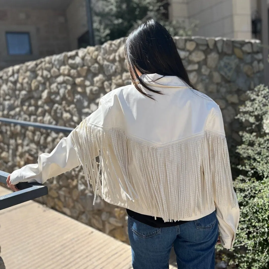 Country Sweetheart Studded Fringe Leather Jacket