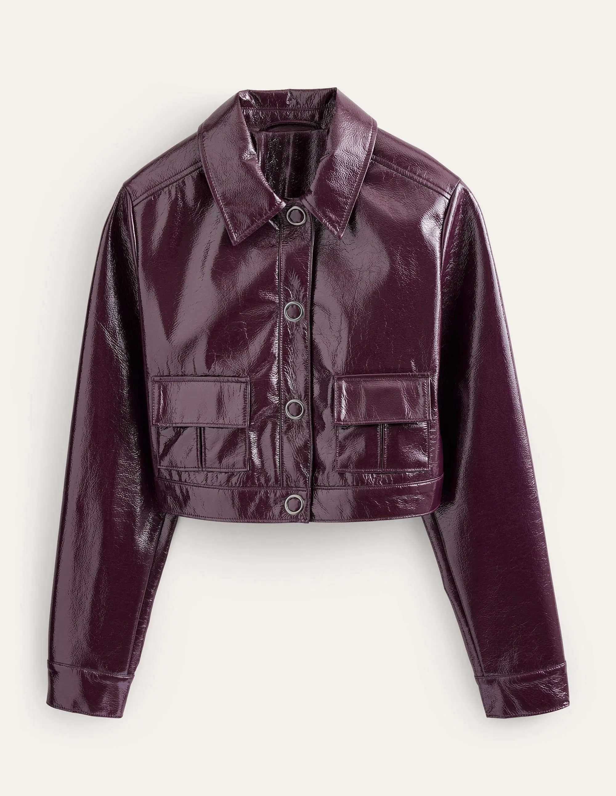 Cropped Collared Jacket-Maroon