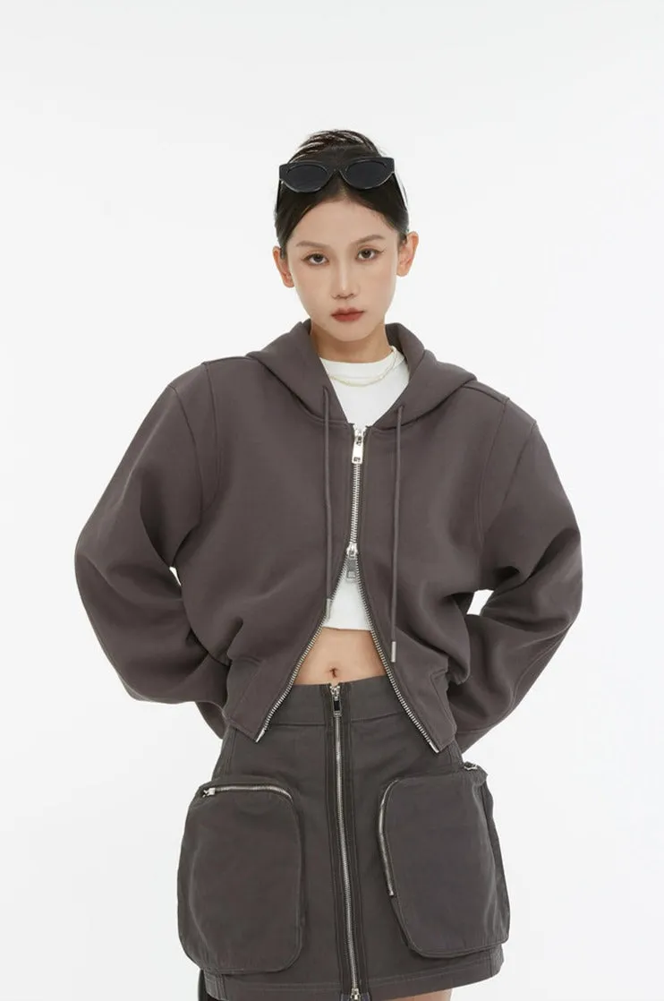 Cropped Double Zip Hoodie