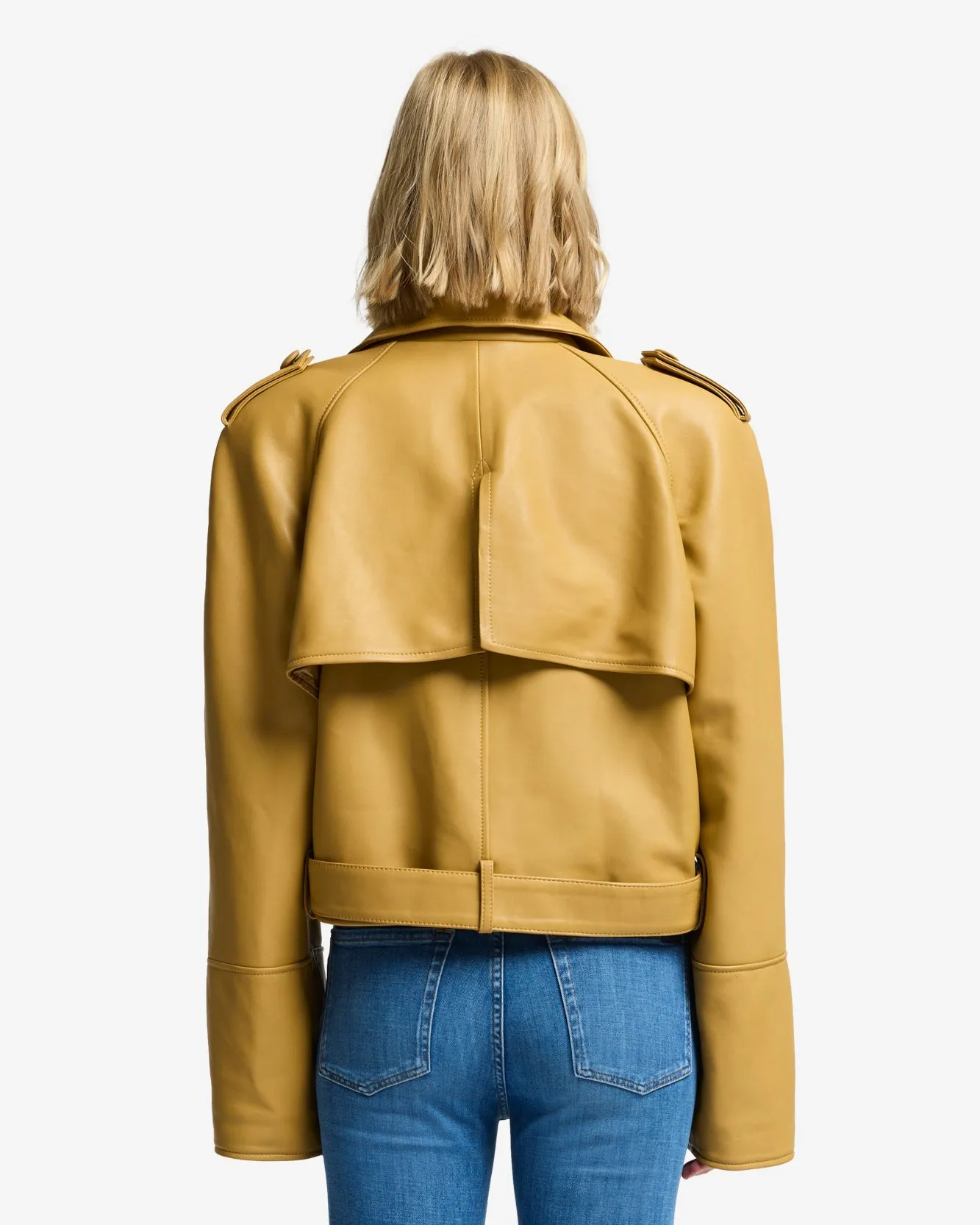Cropped Leather Biker Jacket in Honey
