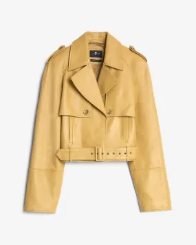 Cropped Leather Biker Jacket in Honey