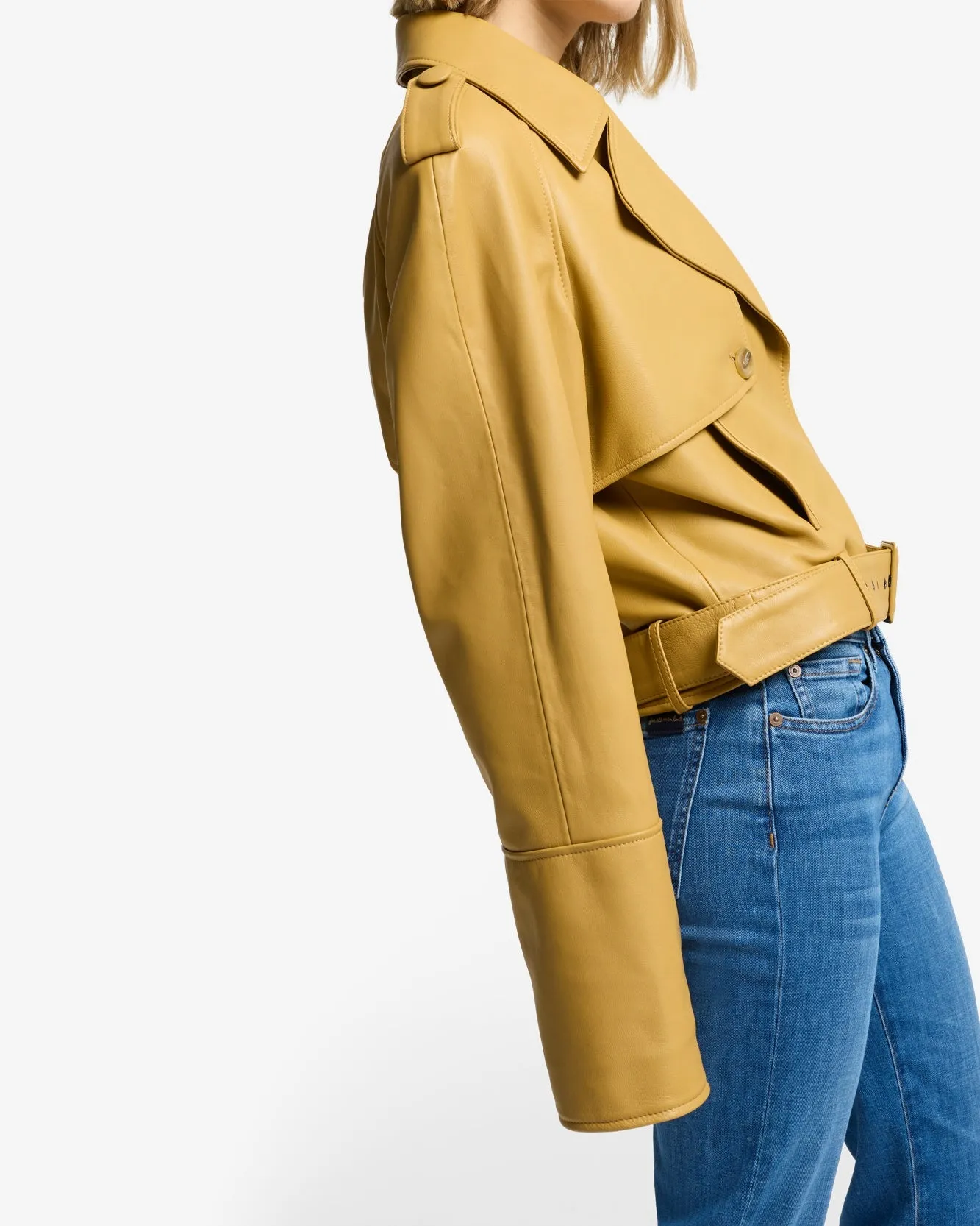 Cropped Leather Biker Jacket in Honey