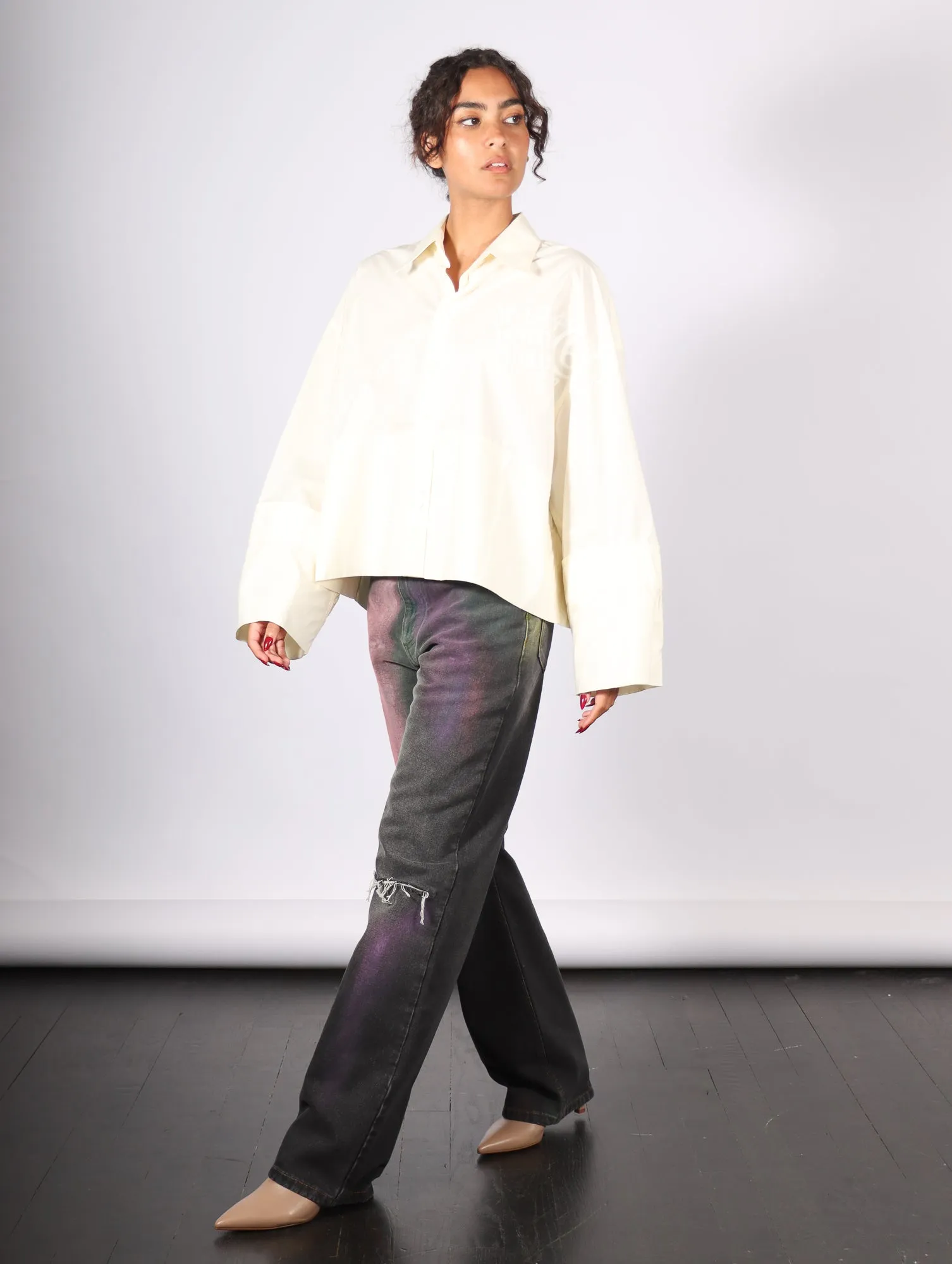 Cropped Long Sleeve Shirt in Ivory by MM6 Maison Margiela