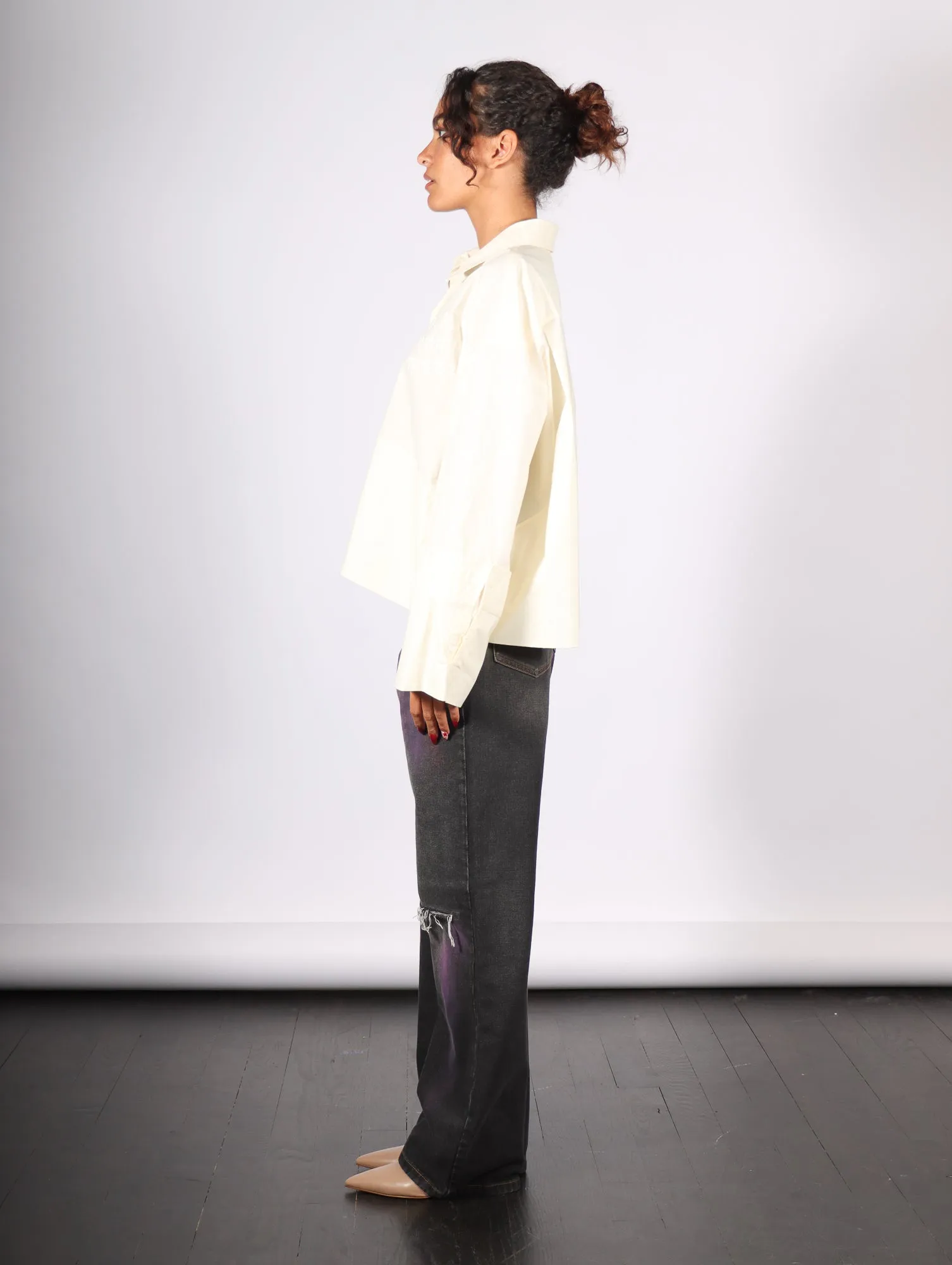 Cropped Long Sleeve Shirt in Ivory by MM6 Maison Margiela