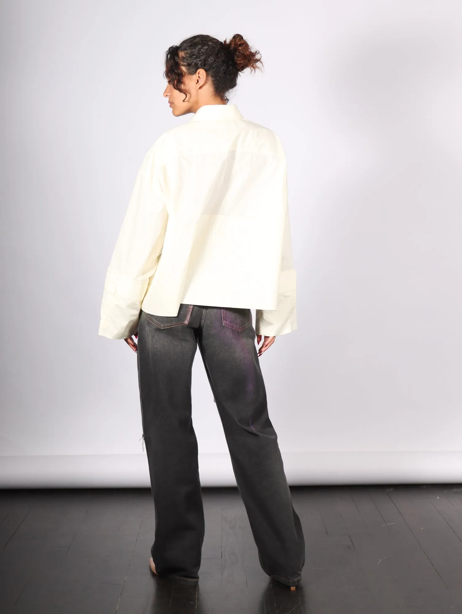 Cropped Long Sleeve Shirt in Ivory by MM6 Maison Margiela
