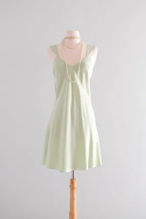 Delightful 1990's Pistachio Green Silk Bias Cut Slip Dress / Sz M