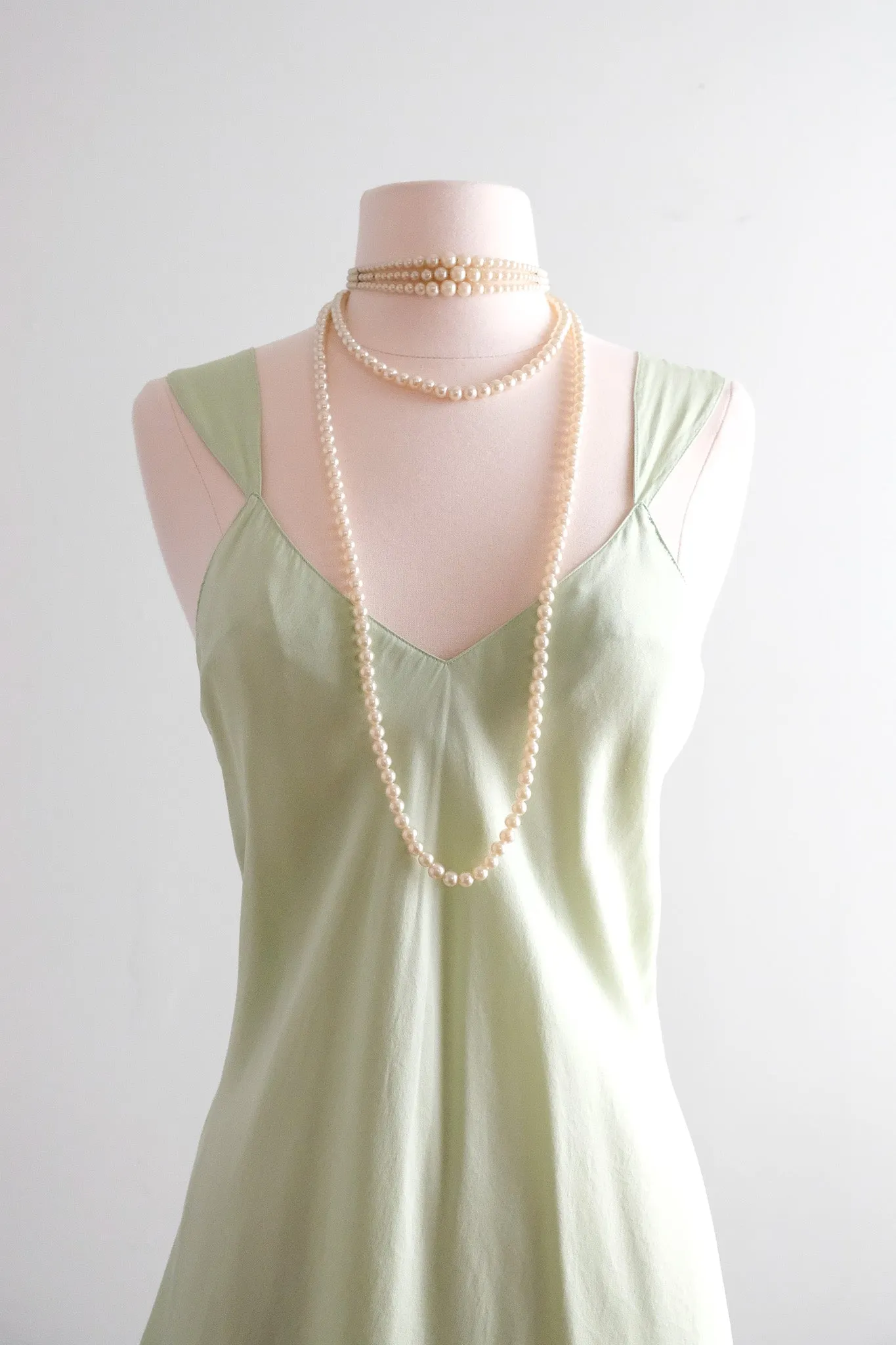 Delightful 1990's Pistachio Green Silk Bias Cut Slip Dress / Sz M
