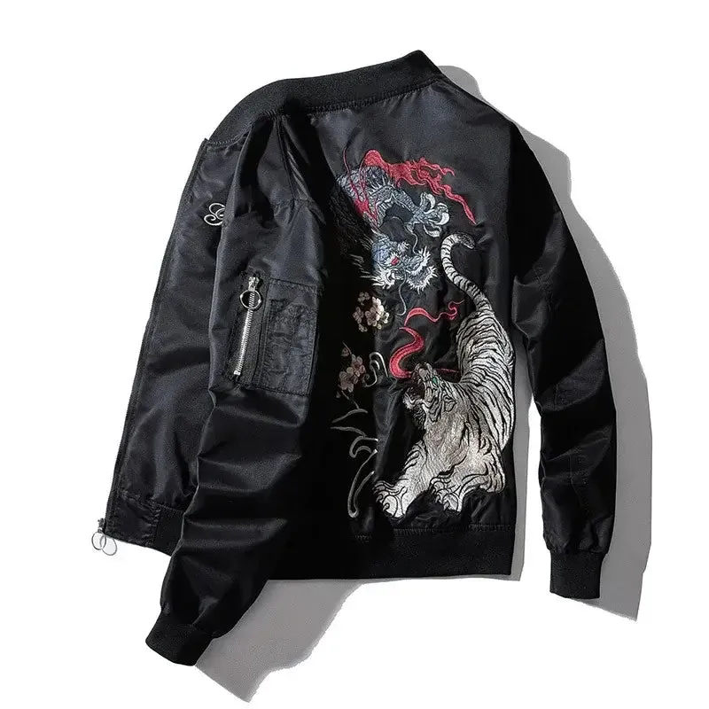 Dragon Tiger Embroidered Bomber | Japanese Streetwear Outerwear