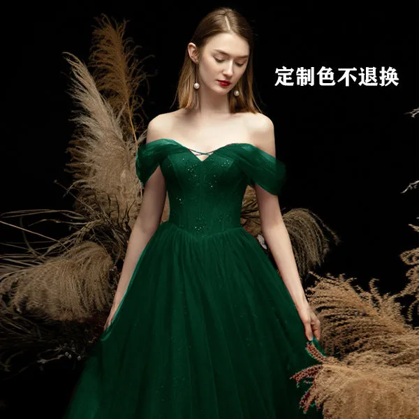 Elegant V-Neck Off Shoulder Evening Ball Gown