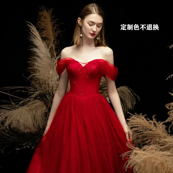 Elegant V-Neck Off Shoulder Evening Ball Gown