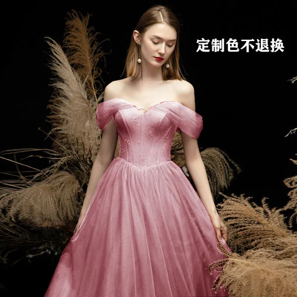 Elegant V-Neck Off Shoulder Evening Ball Gown