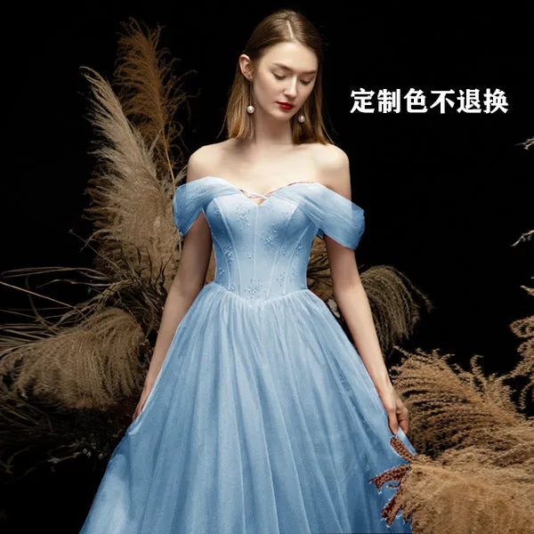 Elegant V-Neck Off Shoulder Evening Ball Gown