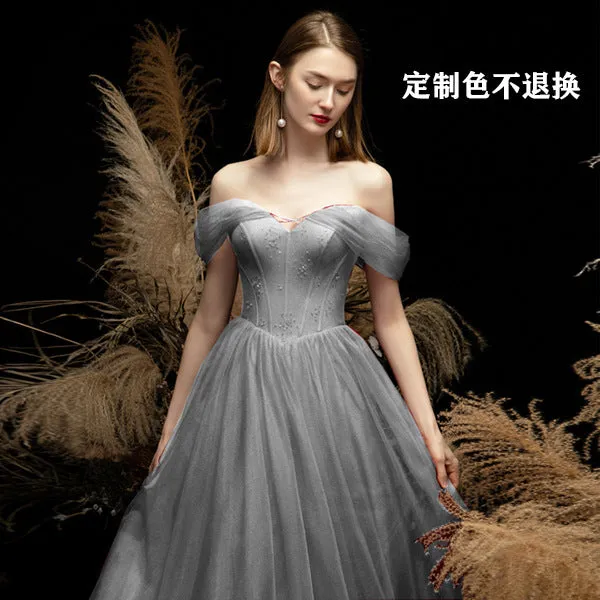 Elegant V-Neck Off Shoulder Evening Ball Gown
