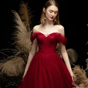 Elegant V-Neck Off Shoulder Evening Ball Gown