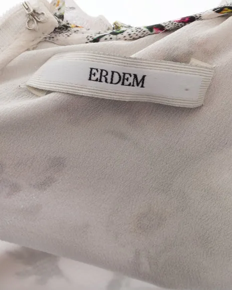 Erdem White Floral Print Ruffle Silk Top - S