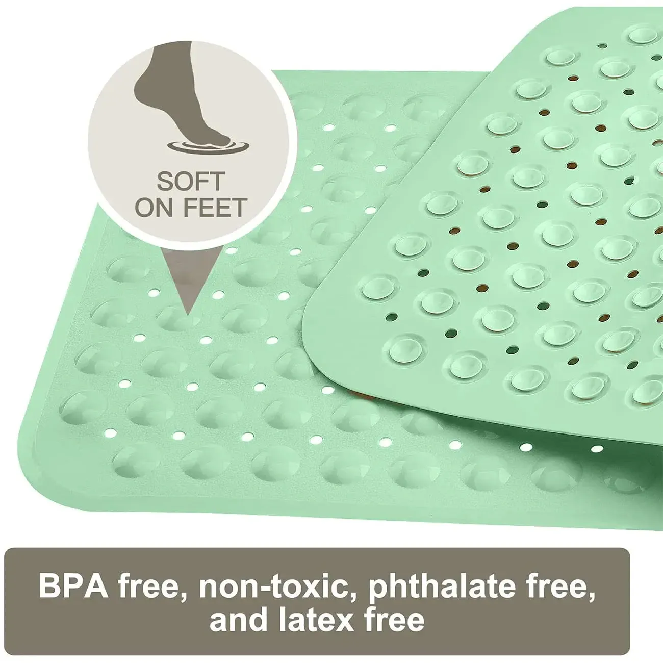 EXPERIA ANTI-SLIP BATH MAT WITH SUCTION CUP - 88x58 CM-GREEN (SOFT PEBBLE)