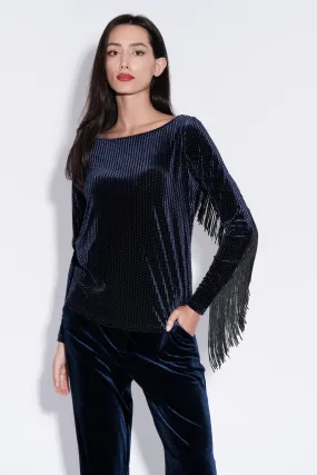 Fred Fringe Velvet Tunic in Navy