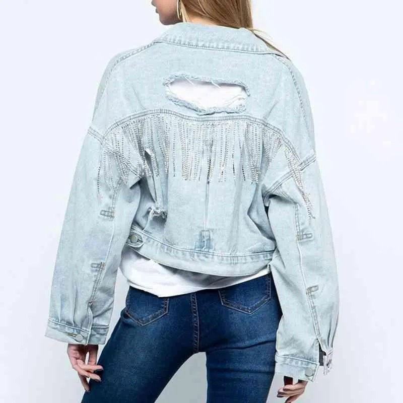 Fringe Detail Cropped Distressed Denim Jacket