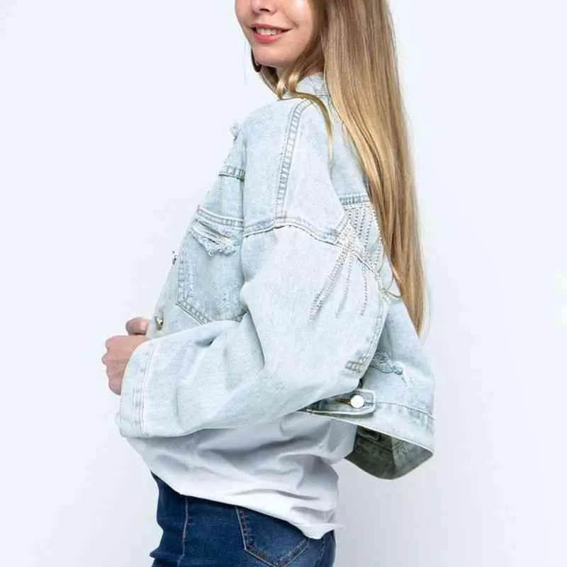 Fringe Detail Cropped Distressed Denim Jacket
