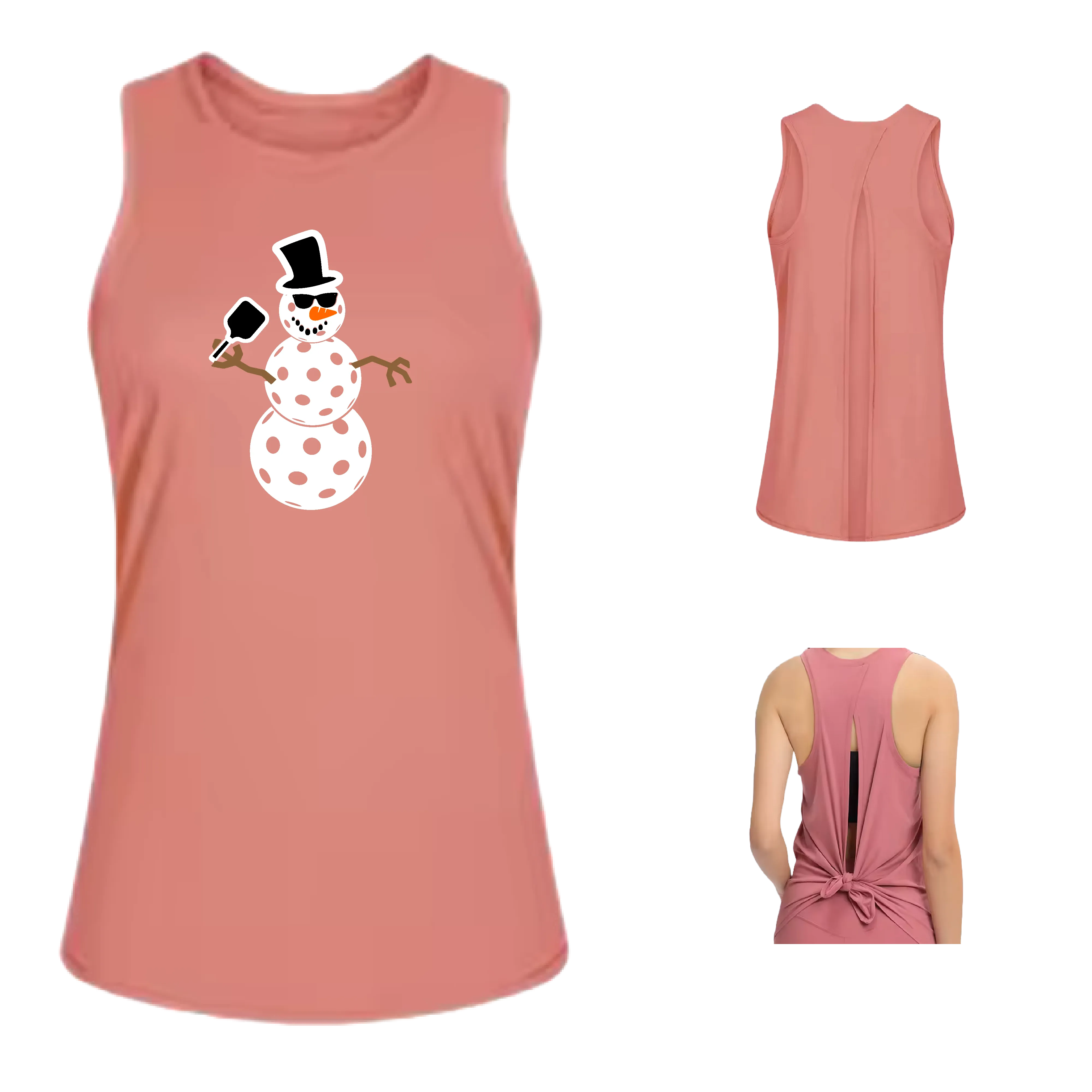 Frosty The Dinking Snowman | Women's Split Back or Tied Back Pickleball Tank | 80/20 Nylon Spandex Mix