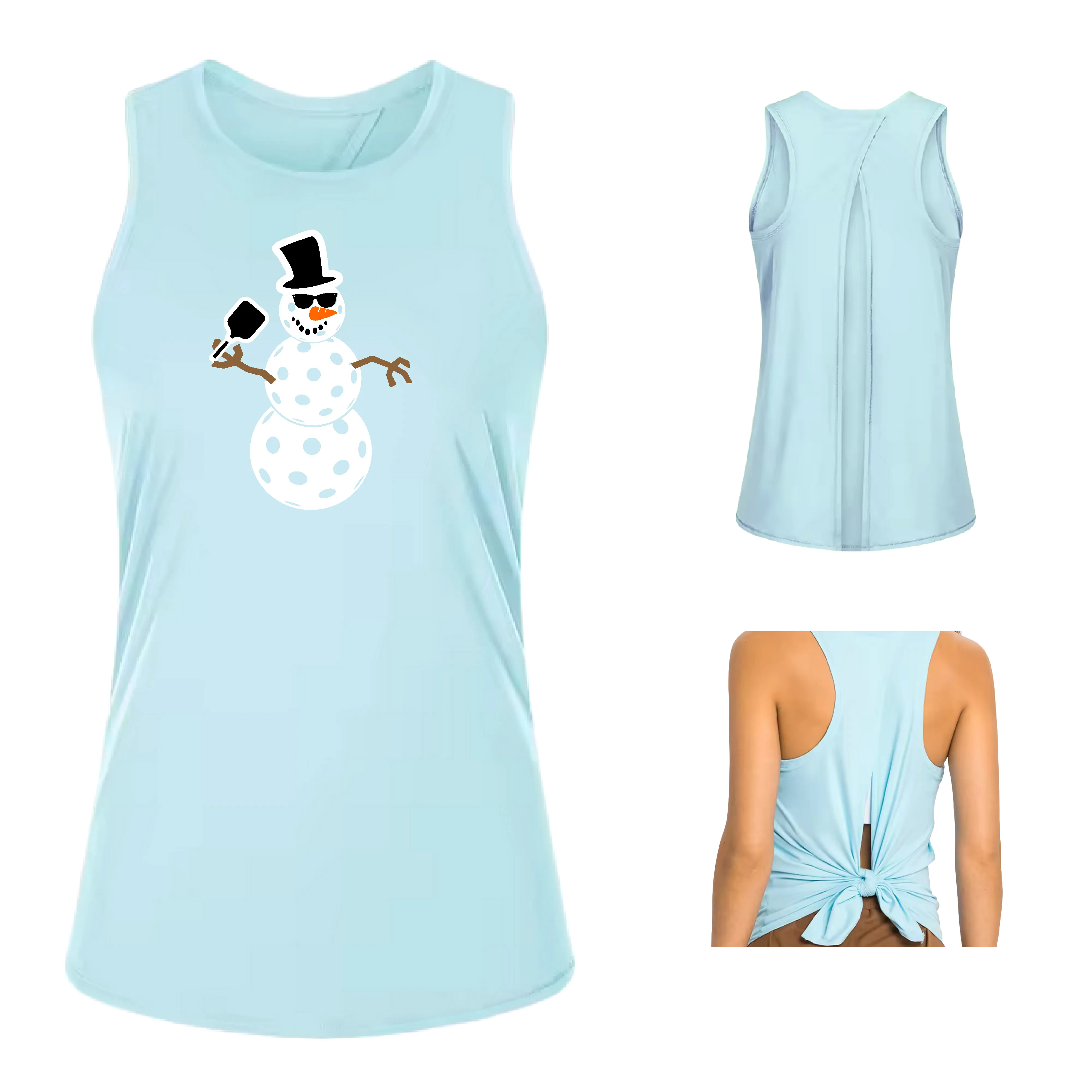 Frosty The Dinking Snowman | Women's Split Back or Tied Back Pickleball Tank | 80/20 Nylon Spandex Mix