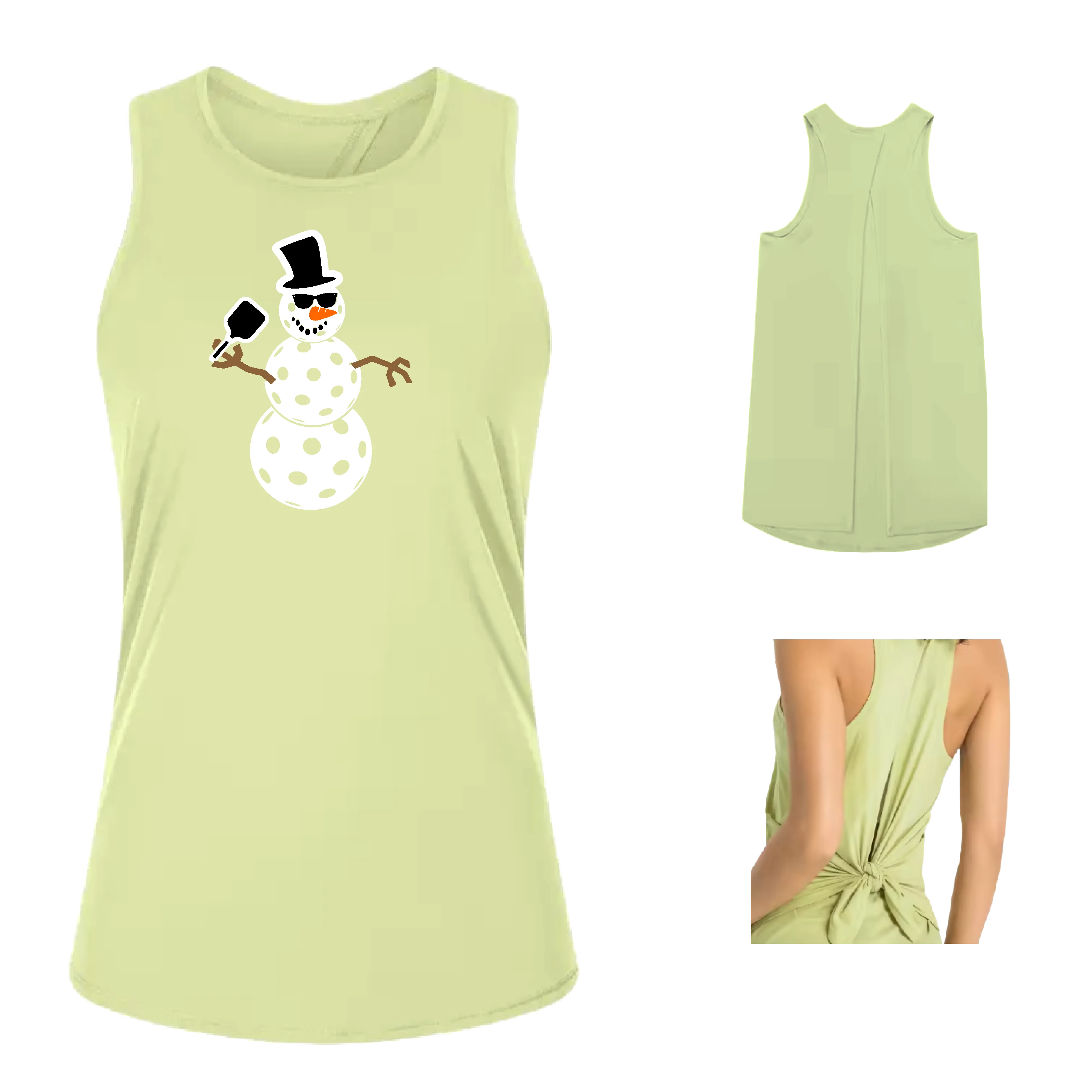 Frosty The Dinking Snowman | Women's Split Back or Tied Back Pickleball Tank | 80/20 Nylon Spandex Mix