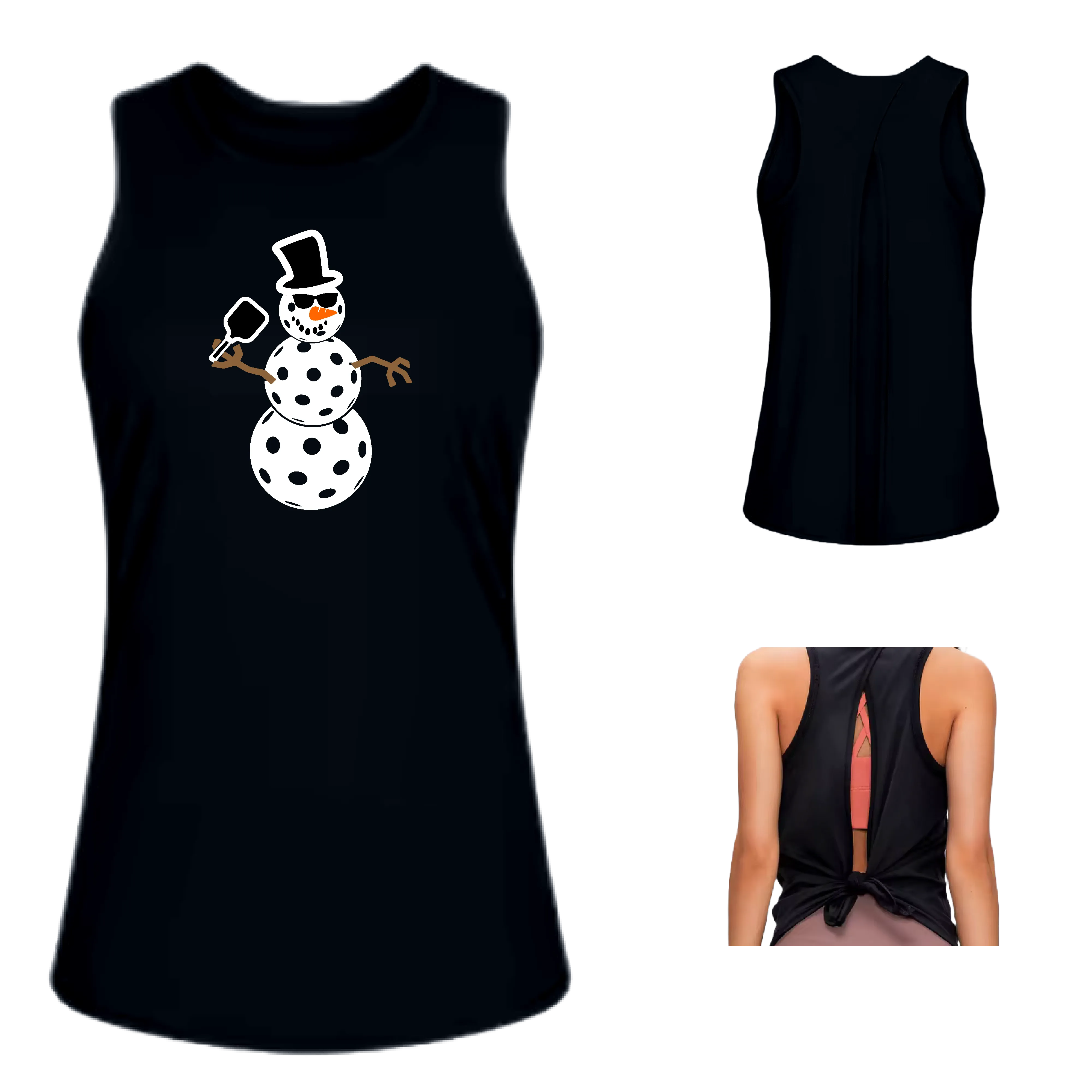 Frosty The Dinking Snowman | Women's Split Back or Tied Back Pickleball Tank | 80/20 Nylon Spandex Mix