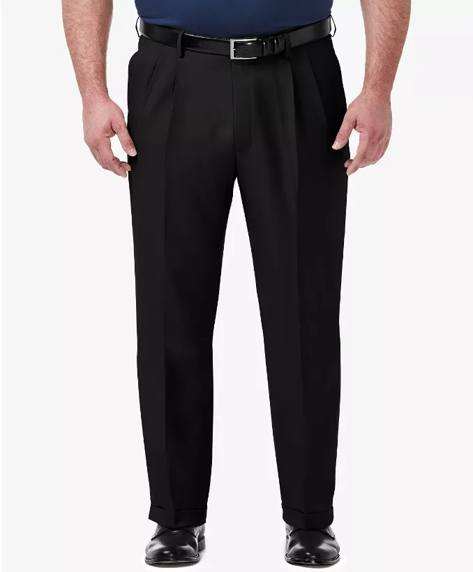 Haggar Mens Classic fit Dress Pants 50 / 32 Black Solid Stretch