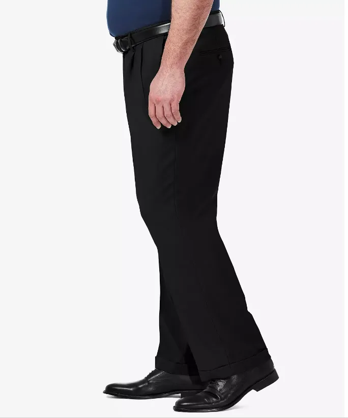Haggar Mens Classic fit Dress Pants 50 / 32 Black Solid Stretch
